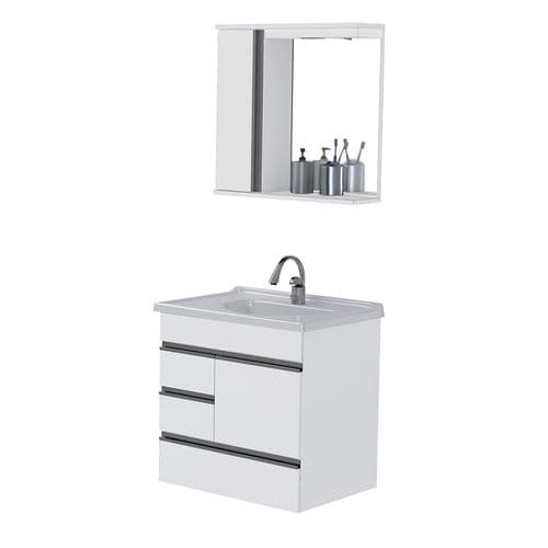 Armário Tulipa 59 cm com Espelho Amêndoa/Branco